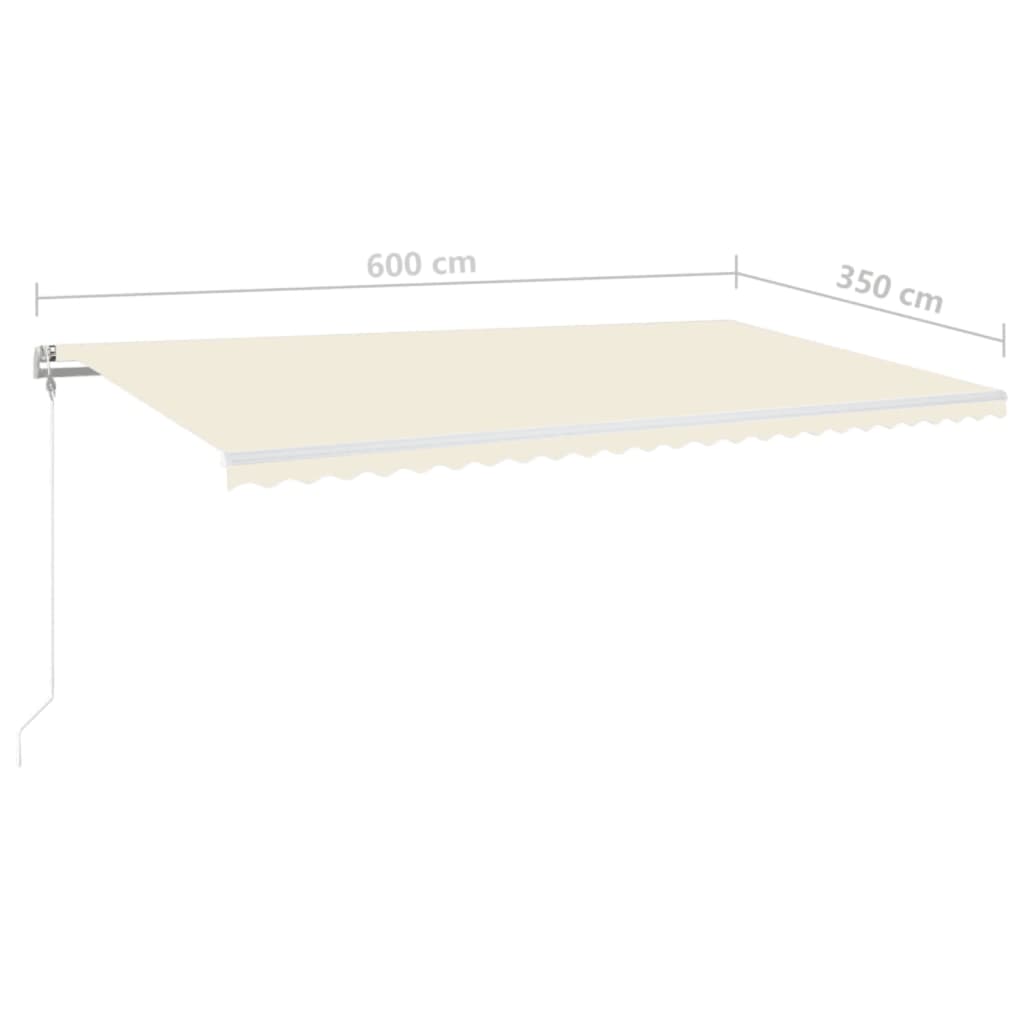 markise m. LED + vindsensor 600x350 cm automatisk cremefarvet