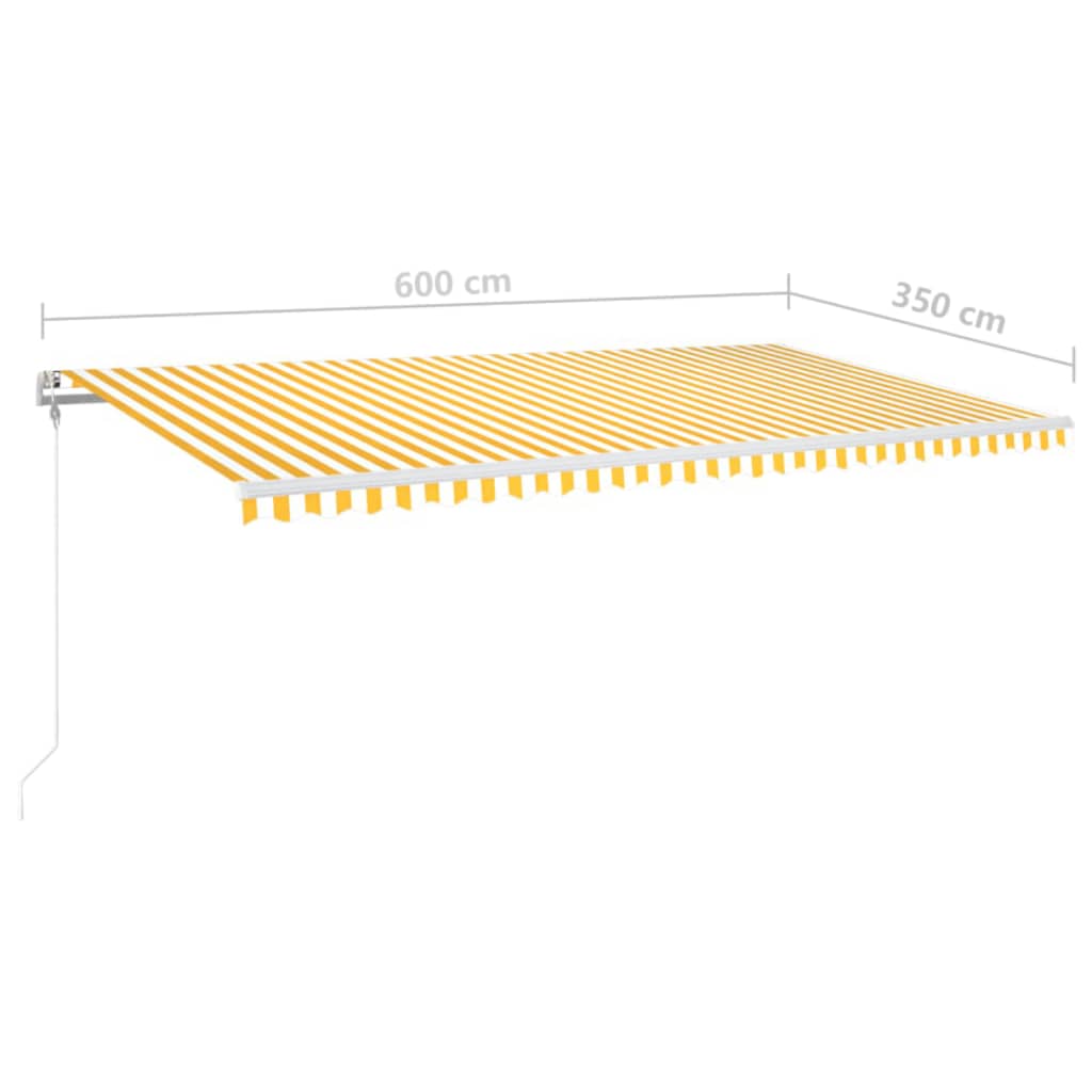 markise m. LED + vindsensor 600x350 cm automatisk gul og hvid