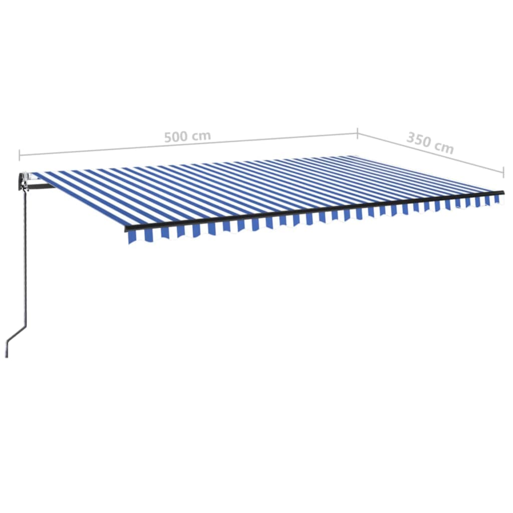 markise 500x350 cm automatisk betjening blå og hvid