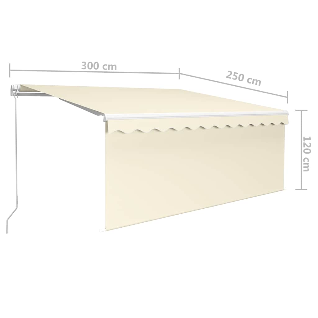 markise m. gardin + LED 3x2,5 m manuel betjening cremefarvet