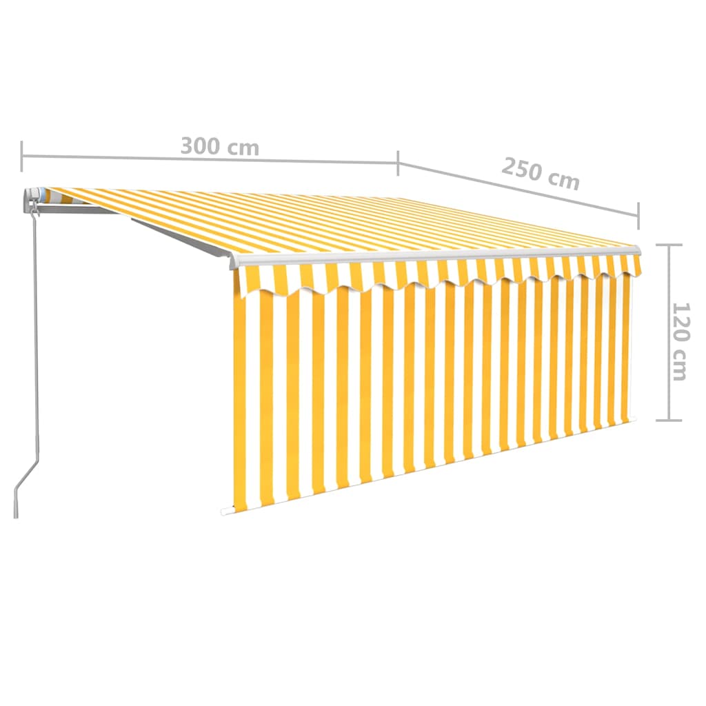 markise m. gardin + LED 3x2,5 m manuel betjening gul og hvid