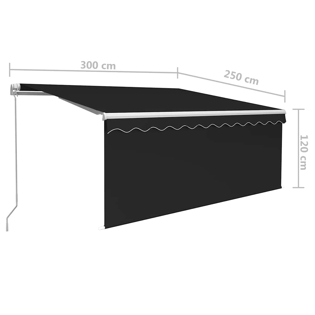markise m. gardin + LED 3x2,5 m manuel betjening antracitgrå