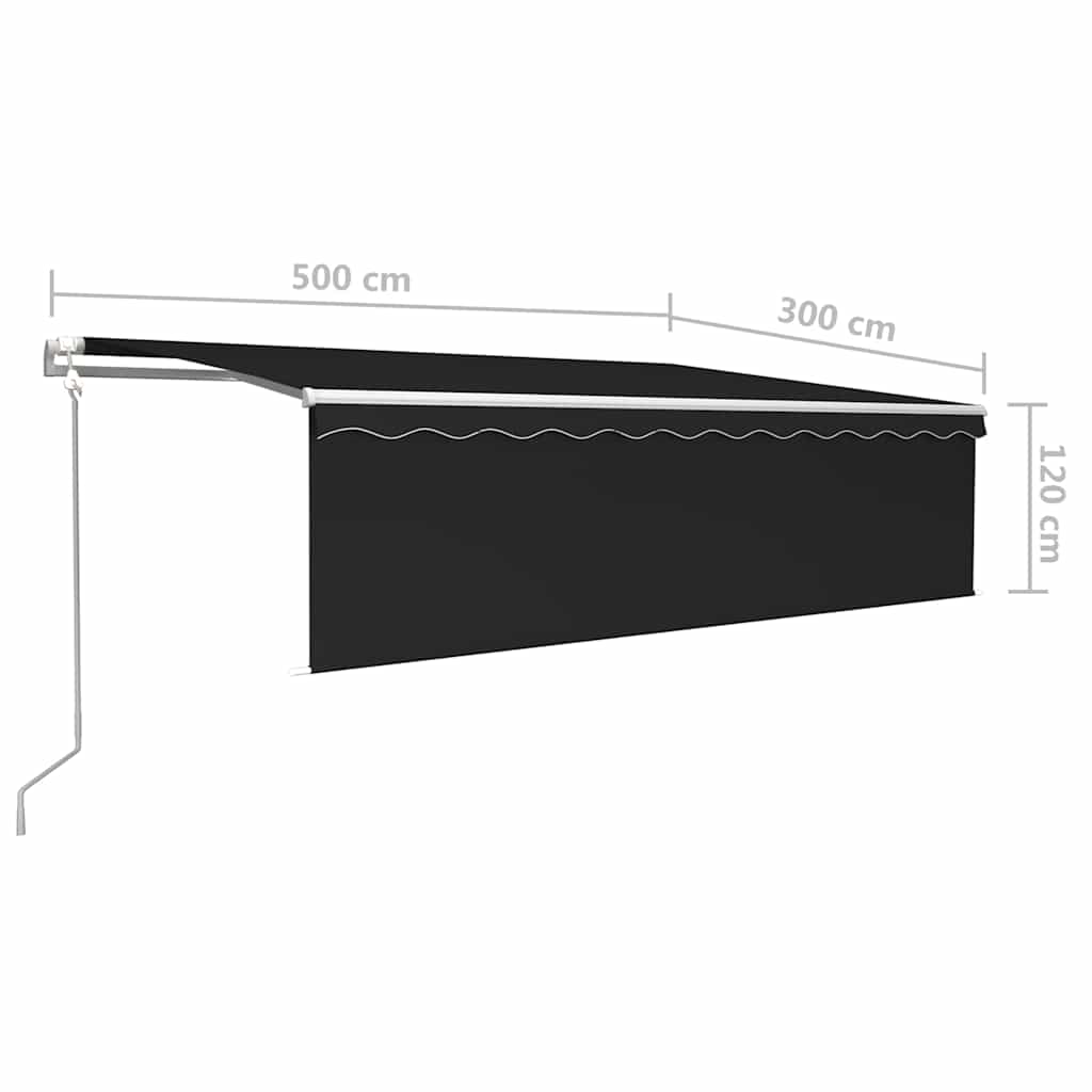 markise m. rullegardin+LED+vindsensor 5x3 m automatisk antracit