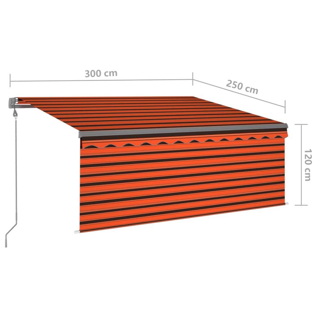 markise m. gardin 3x2,5 m automatisk betjening orange og brun