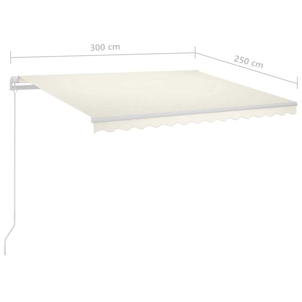 markise m. LED-lys + vindsensor 3x2,5 m automatisk cremefarvet