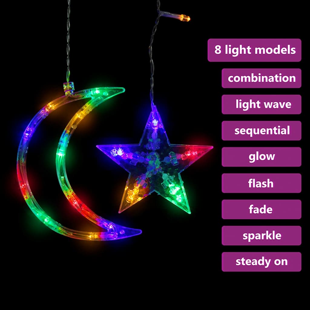 fairy lights-lyskæder stjerne og måne 138 LED'er flerfarvet