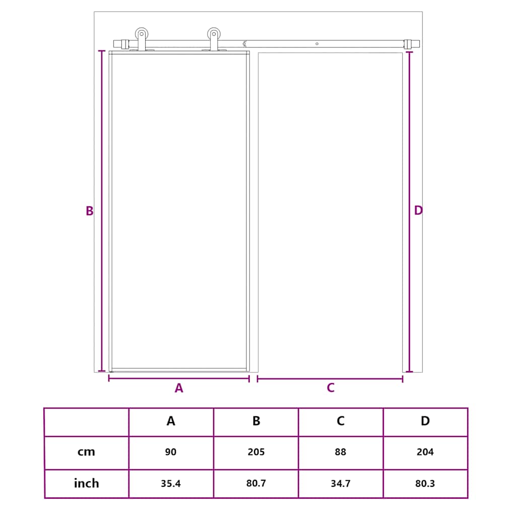 skydedør 90x205 cm sikkerhedsglas og aluminium sort