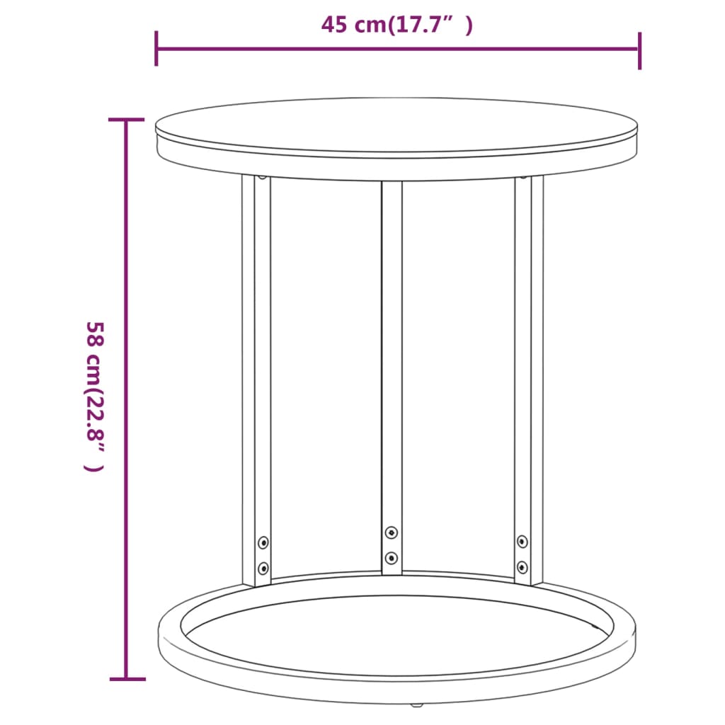 sidebord 45 cm hærdet glas guldfarvet og sort