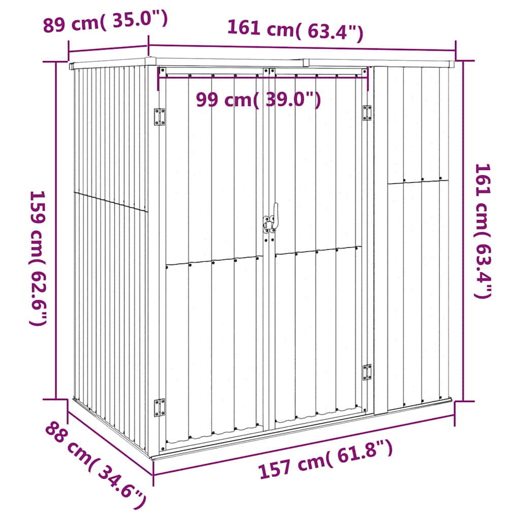 redskabsskur til haven 161x89x161 cm galvaniseret stål grå