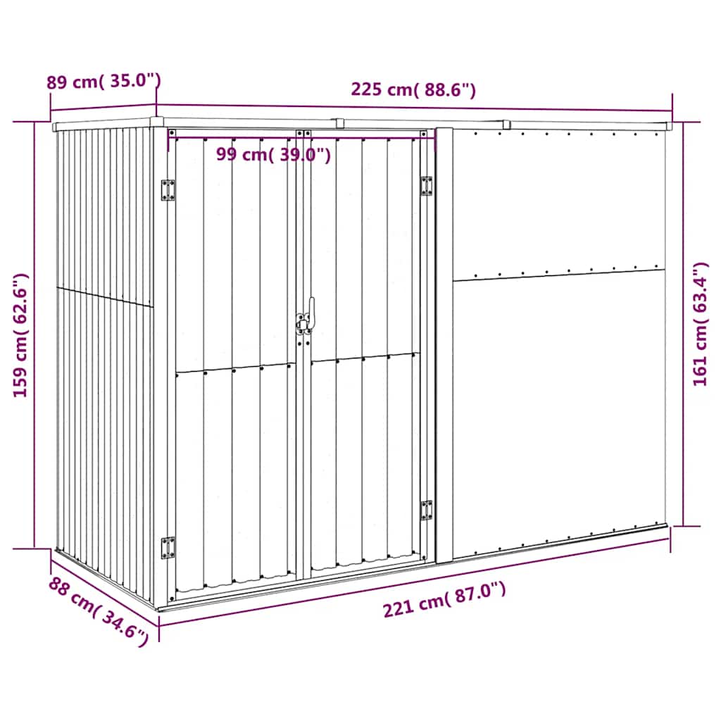 redskabsskur til haven 225x89x161 cm galvaniseret stål grøn
