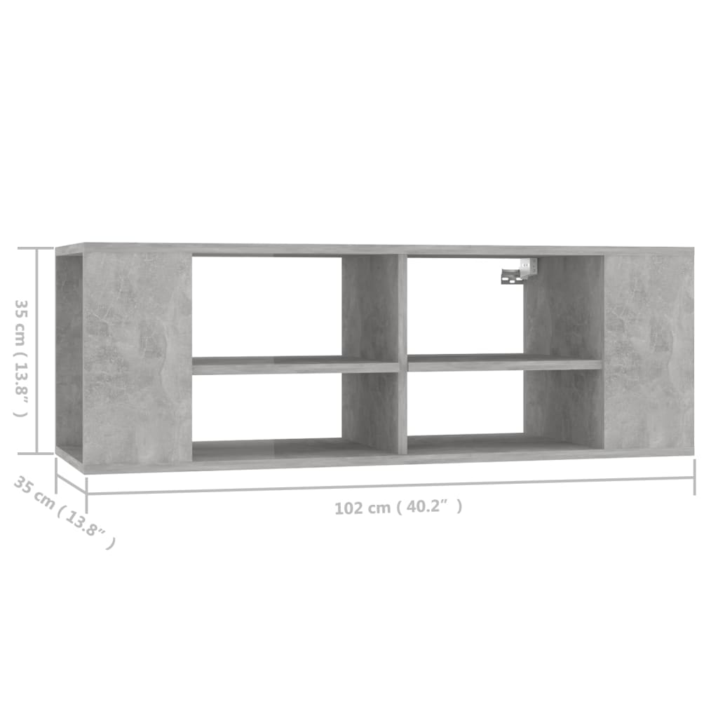 væghængt tv-bord 102x35x35 cm konstrueret træ betongrå