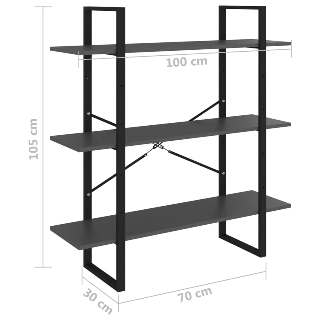 bogreol 100x30x105 cm konstrueret træ grå
