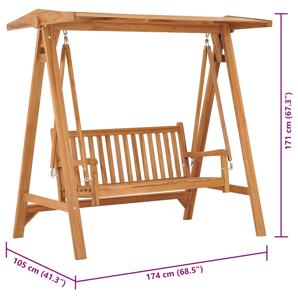gyngebænk 174 cm massivt teaktræ
