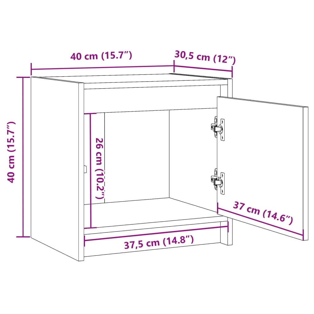 sengebord 40x30,5x40 cm massivt fyrretræ hvid