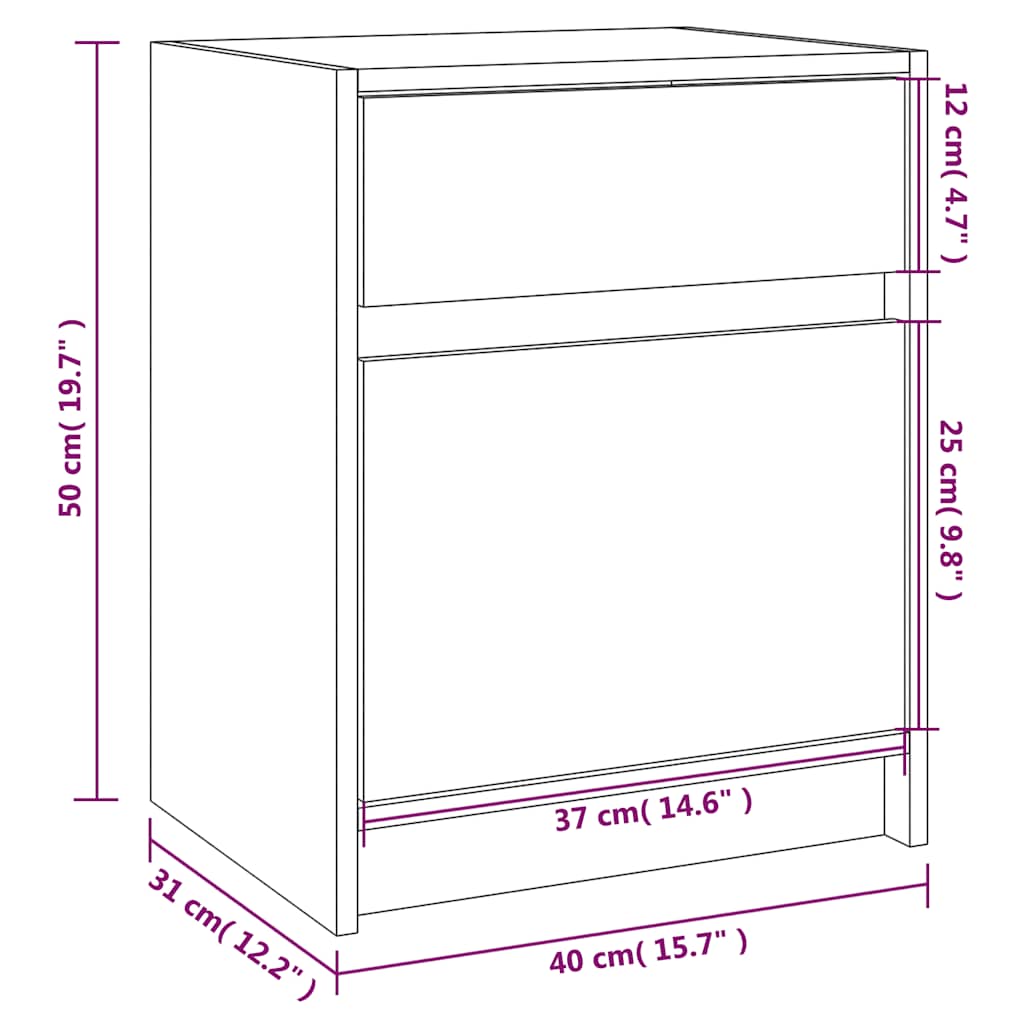 sengebord 40x31x50 cm massivt fyrretræ