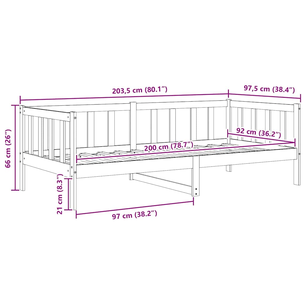 daybed 90x200 cm massivt fyrretræ grå