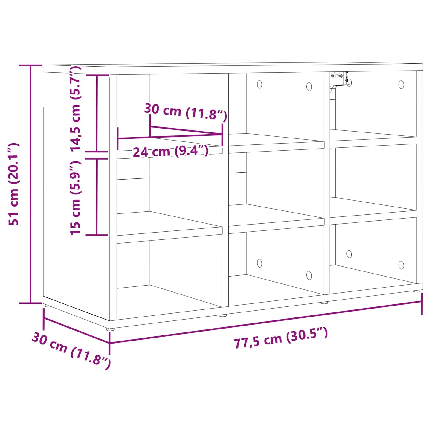 Sko skab med hylde Hvid 77,5 x 30 x 51 cm Konstrueret træ