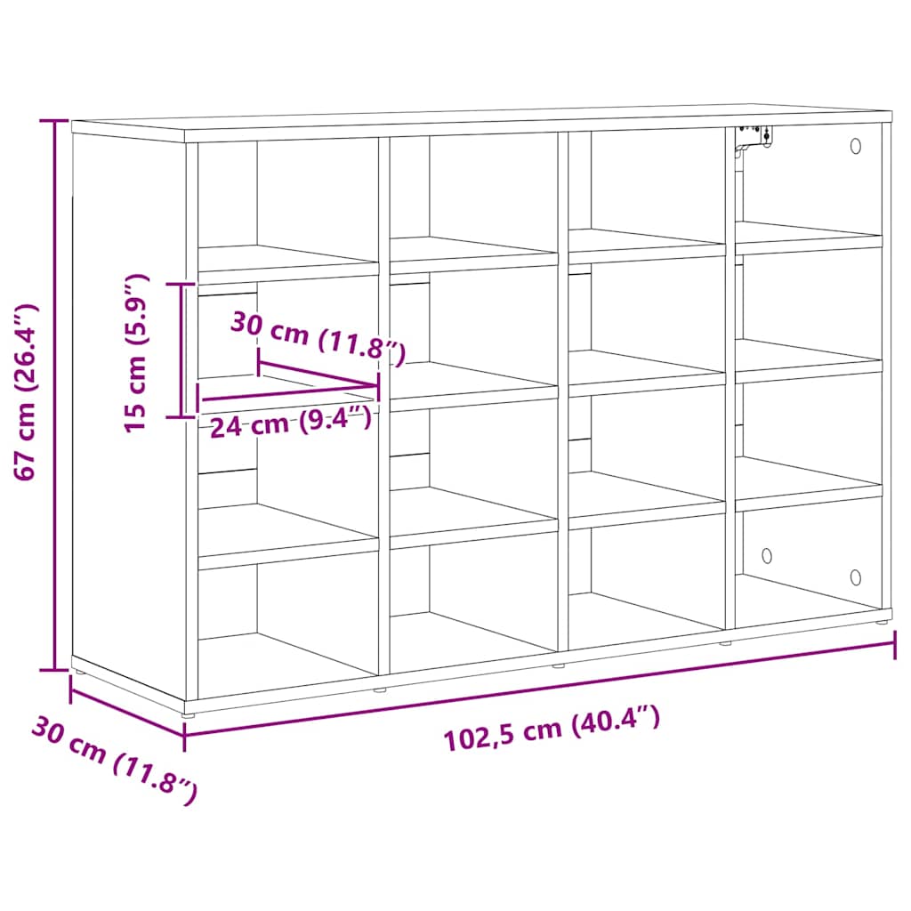 Sko skab 103 x 30 x 67 cm Konstrueret træ Betongrå