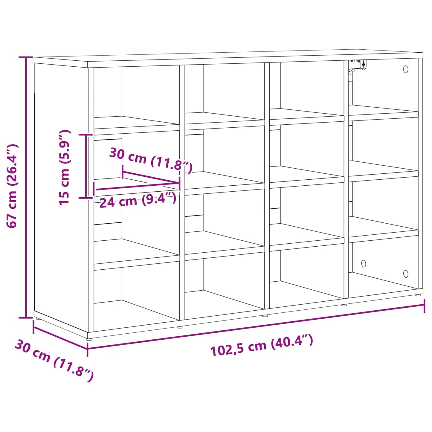 Sko skab med hylde Betongrå 103 x 30 x 67 cm Konstrueret træ