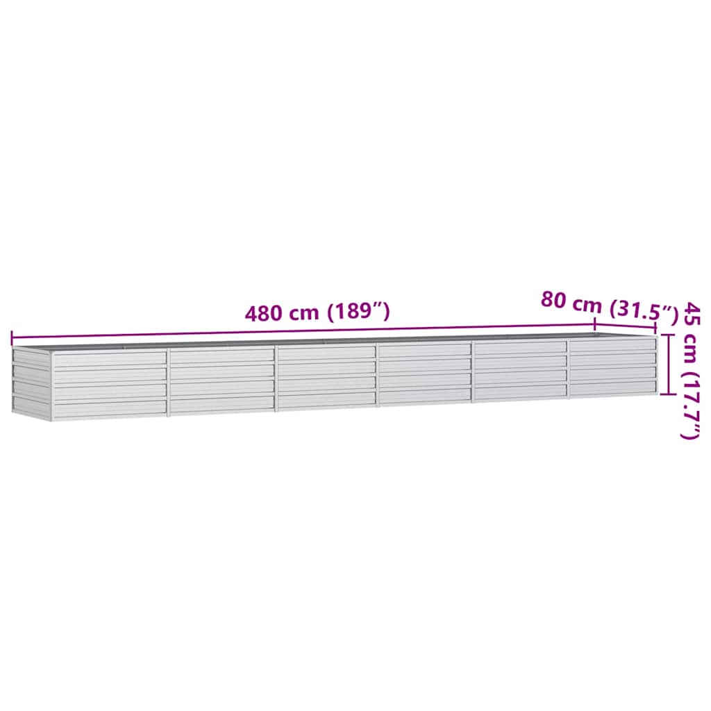 højbed 480x80x77 cm galvaniseret stål sølvfarvet
