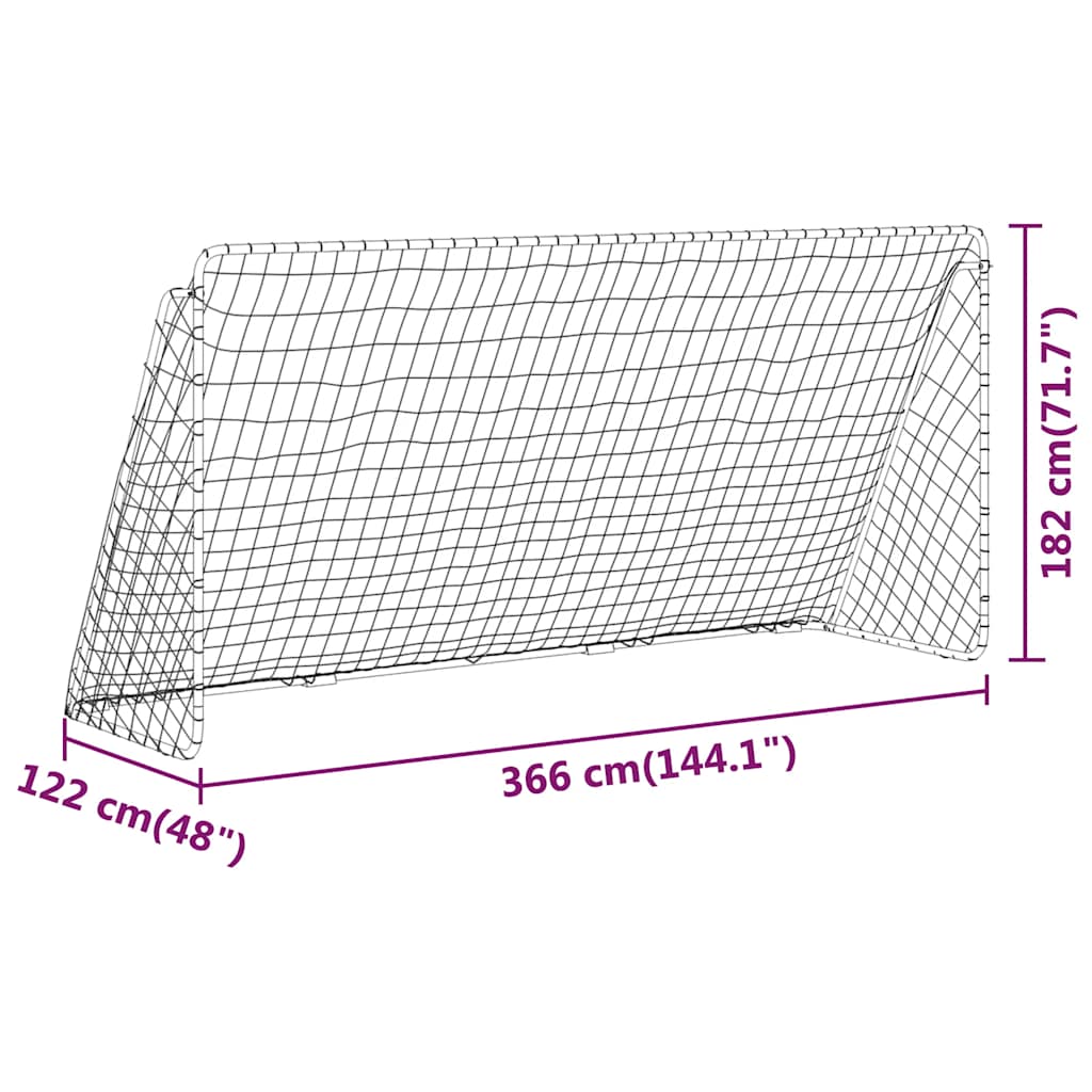 fodboldmål med net 366x122x182 cm stål hvid