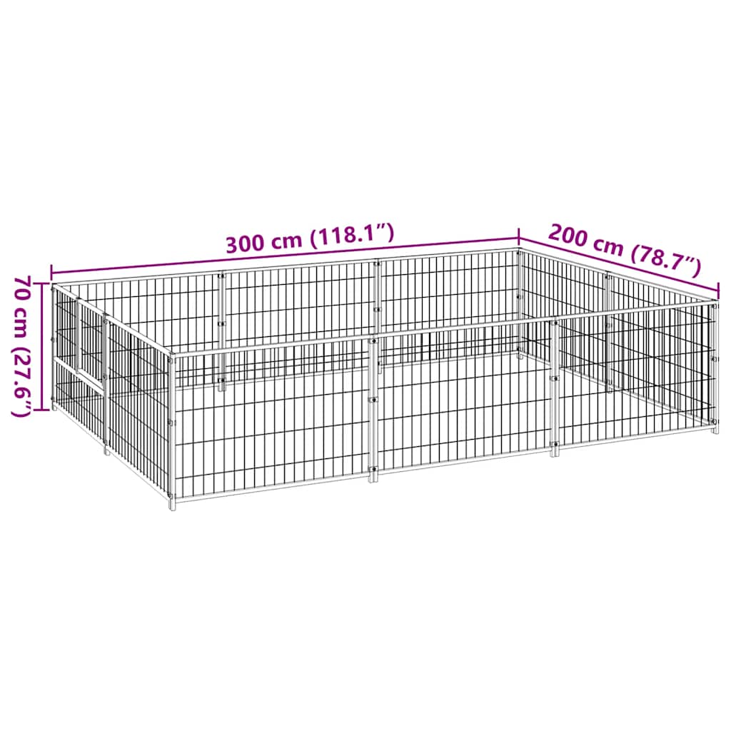 hundeløbegård 6 m² stål sort