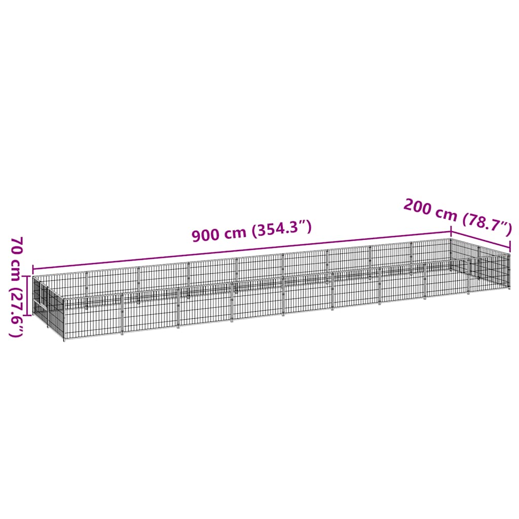 hundeløbegård 18 m² stål sort