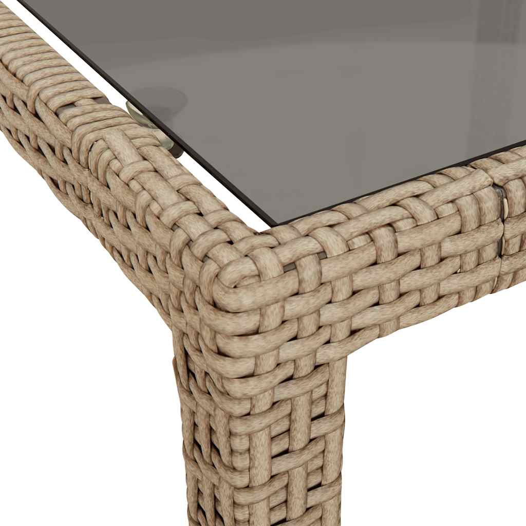 havebord 190x90x75 cm hærdet glas og polyrattan beige