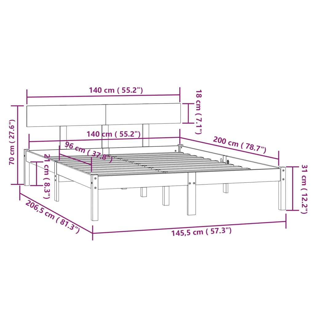 sengeramme 140x200 cm massivt fyrretræ sort