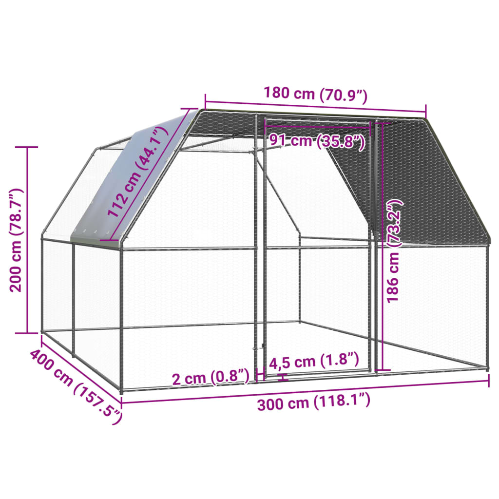 udendørs hønsegård 3x4x2 m galvaniseret stål