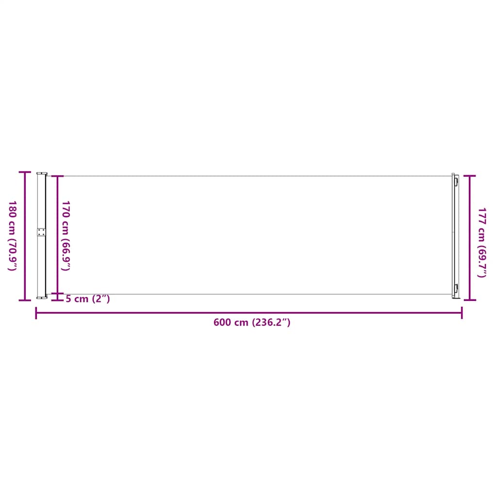 sammenrullelig sidemarkise til terrassen 180x600 cm cremefarvet