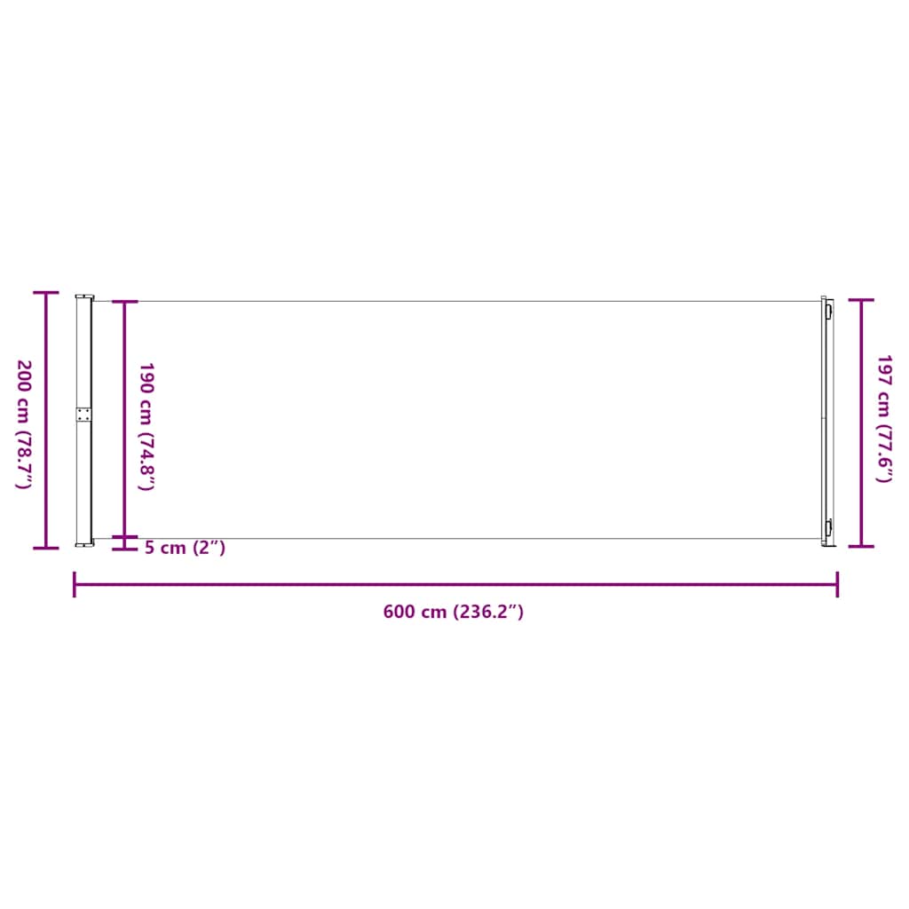 sammenrullelig sidemarkise til terrassen 200x600 cm brun