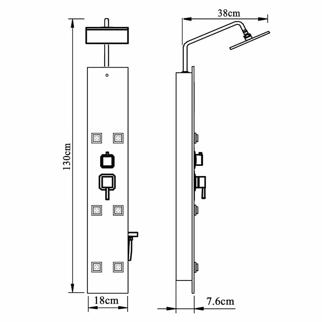 brusepanel 18x45,5x130 cm glas sort
