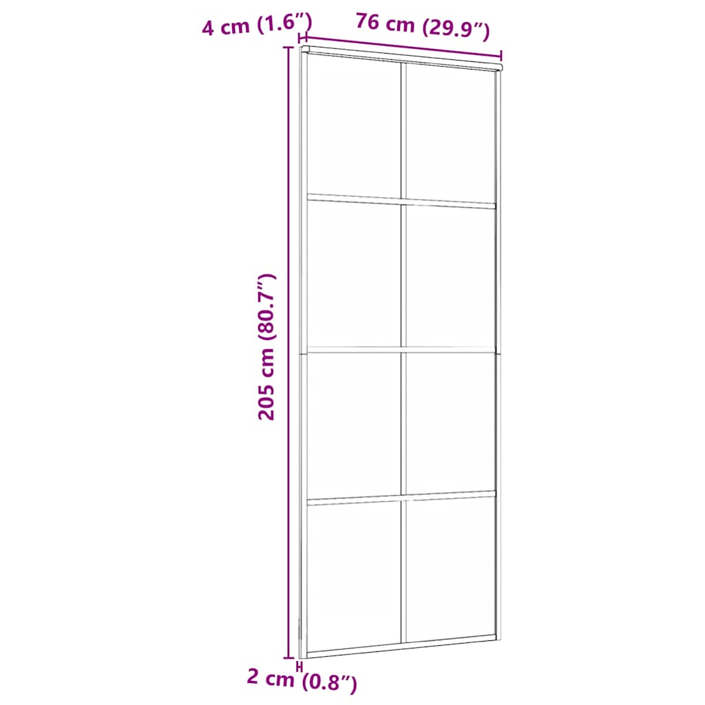 skydedør 76x205 cm sikkerhedsglas og aluminium sort