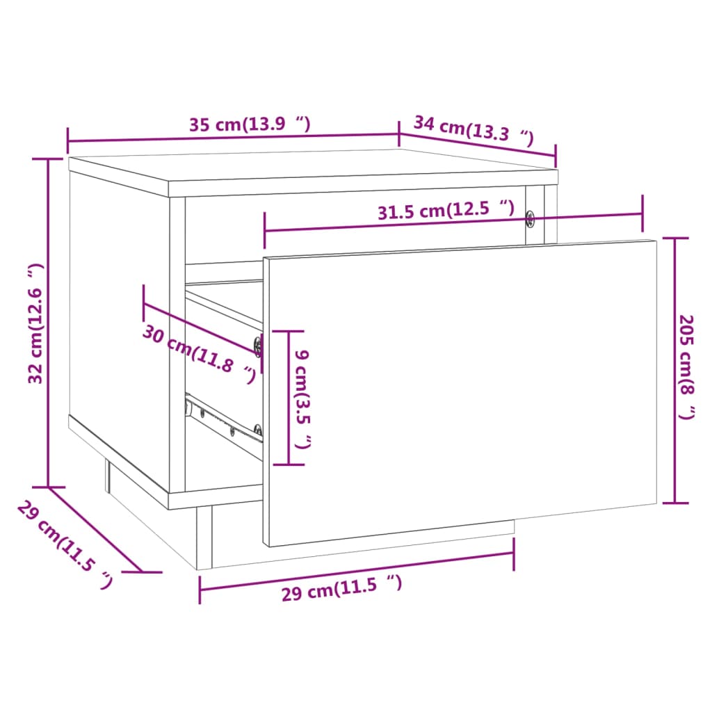 sengeborde 2 stk. 35x34x32 cm massivt fyrretræ