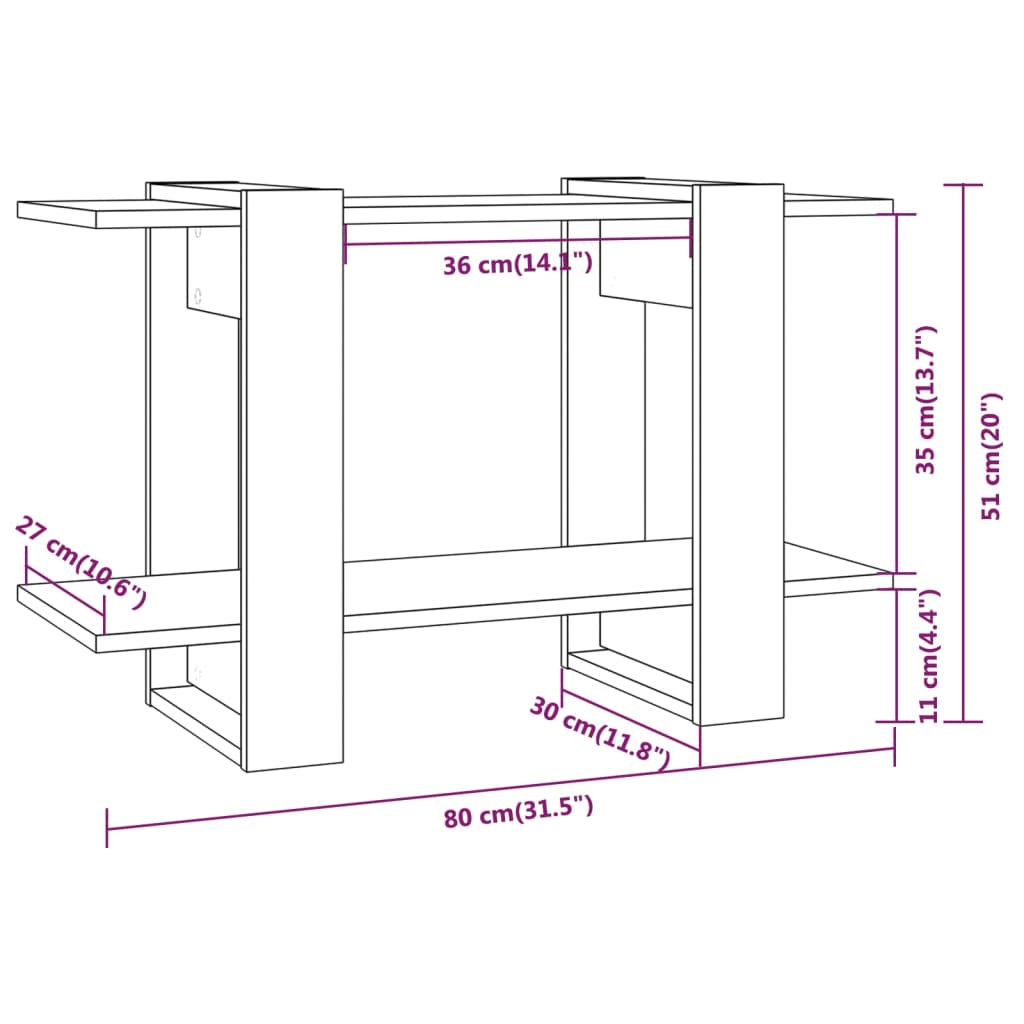 bogreol/rumdeler 80x30x51 cm hvid