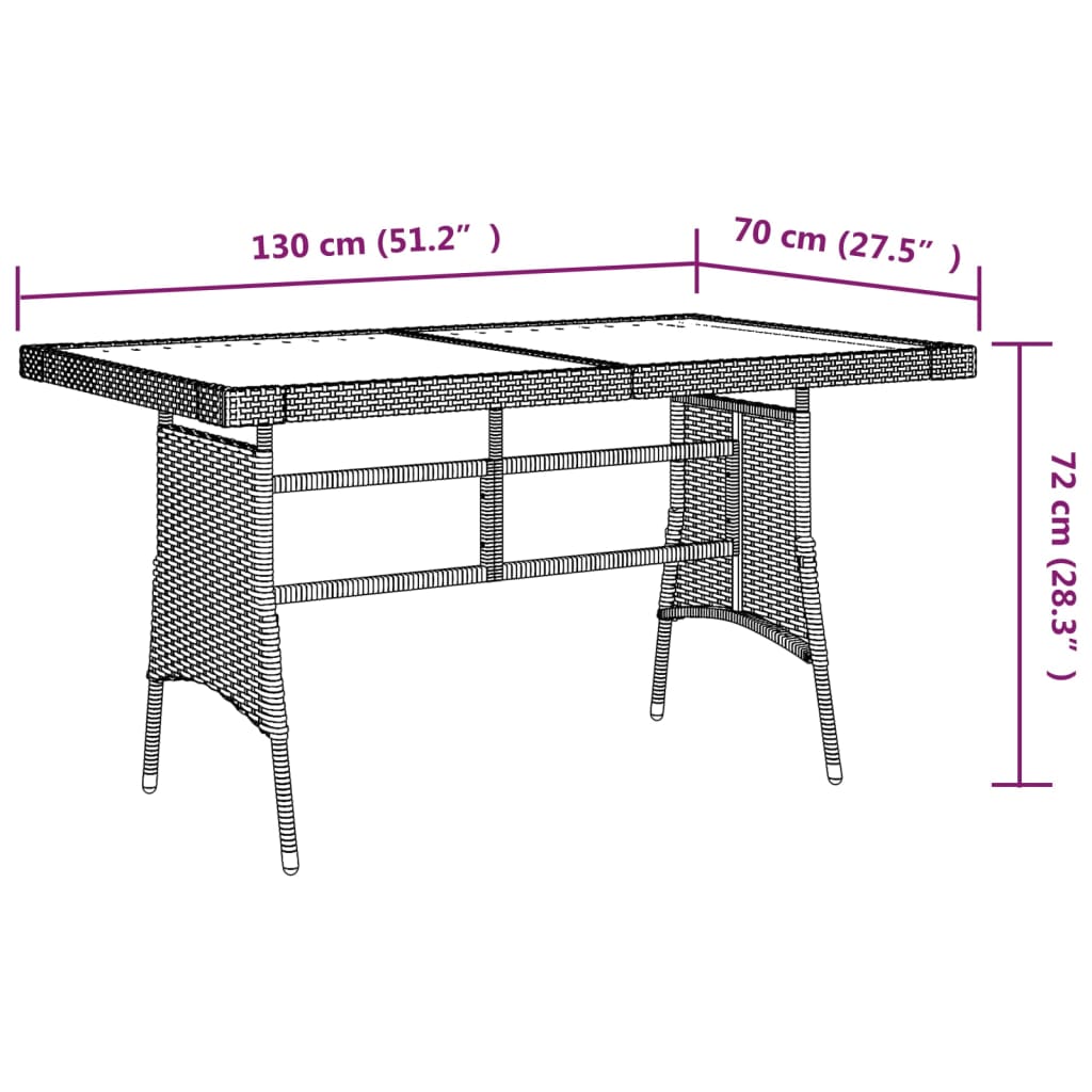 havebord 130x70x72 cm polyrattan og massivt akacietræ sort