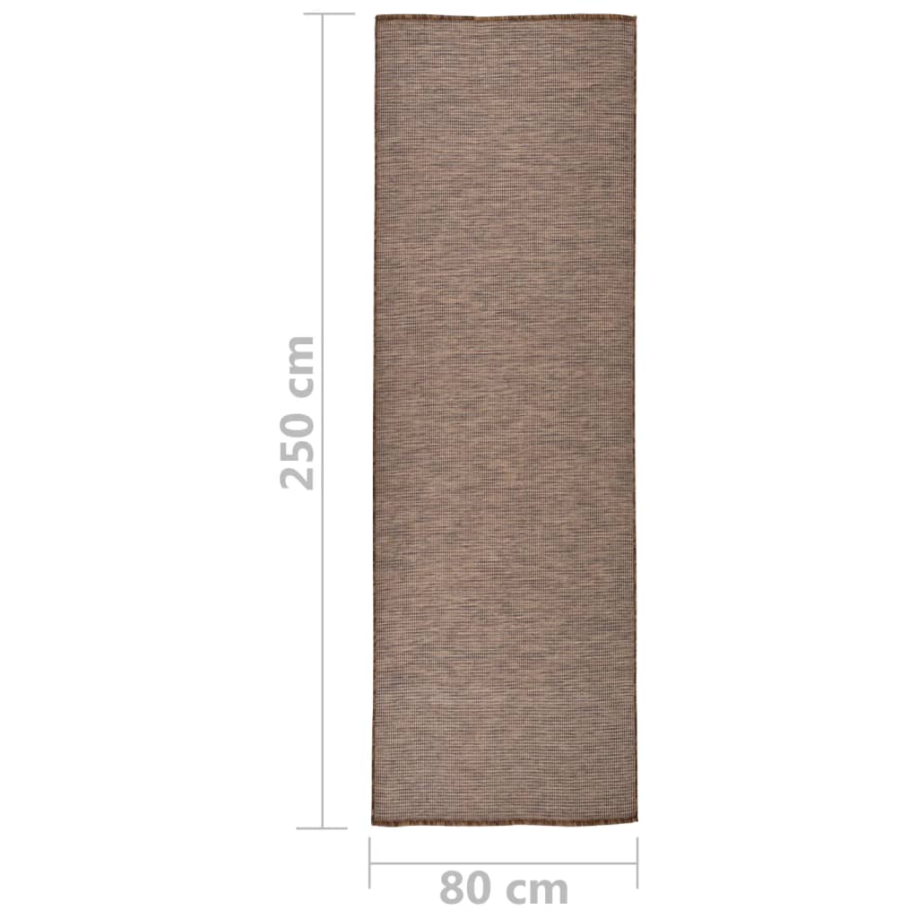 fladvævet udendørstæppe 80x250 cm brun