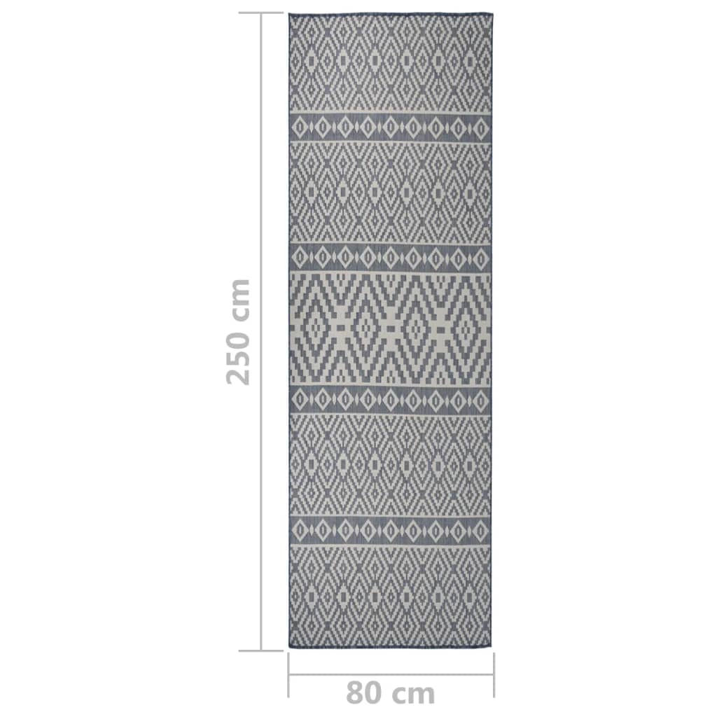 fladvævet udendørstæppe 80x250 cm stribet blå