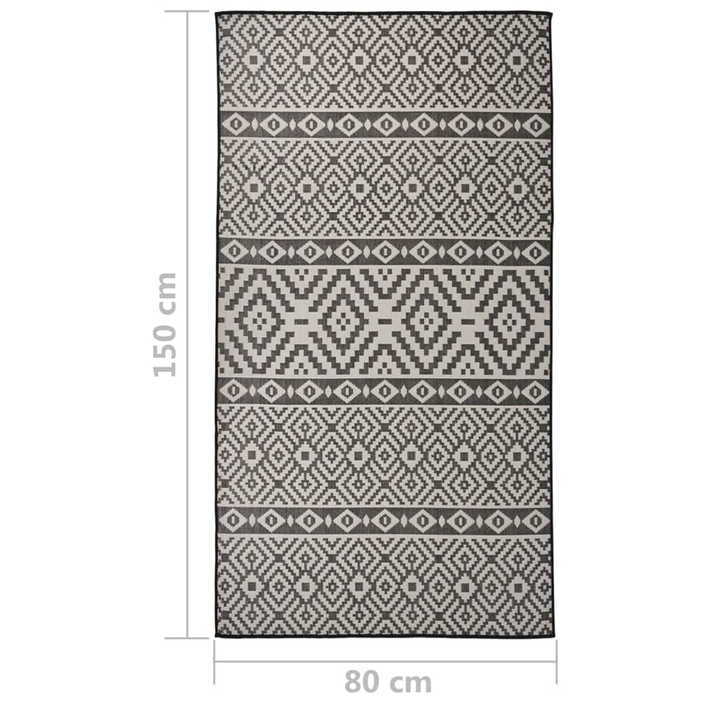 fladvævet udendørstæppe 80x150 cm stribet sort