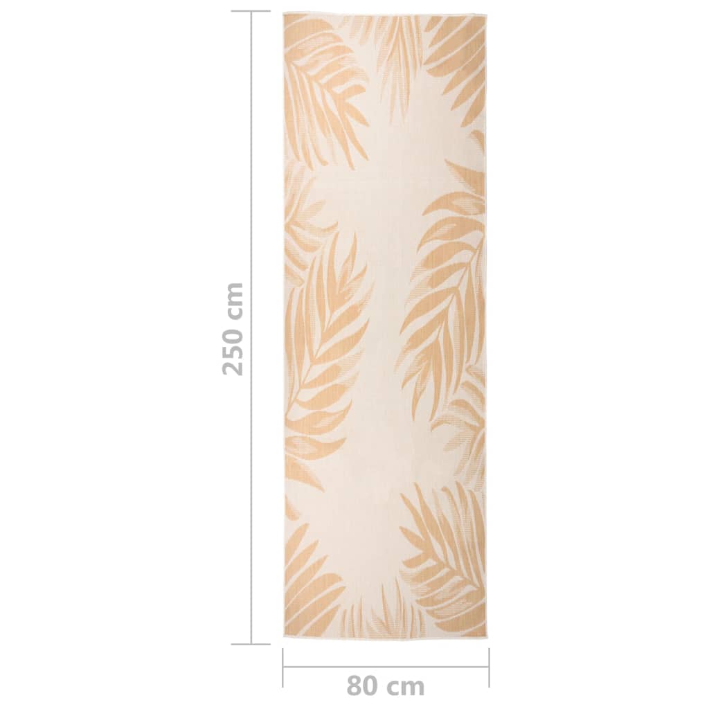 fladvævet udendørstæppe 80x250 cm bladmønster
