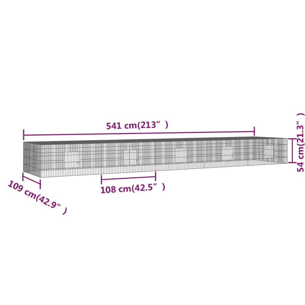 5-panels kaninbur 541x109x54 cm galvaniseret jern