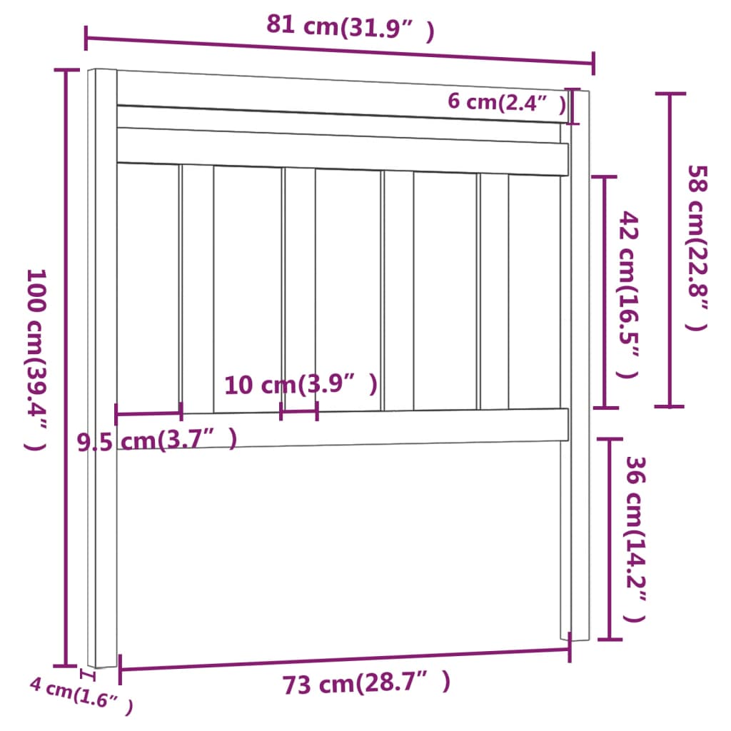 sengegærde 81x4x100 cm massivt fyrretræ