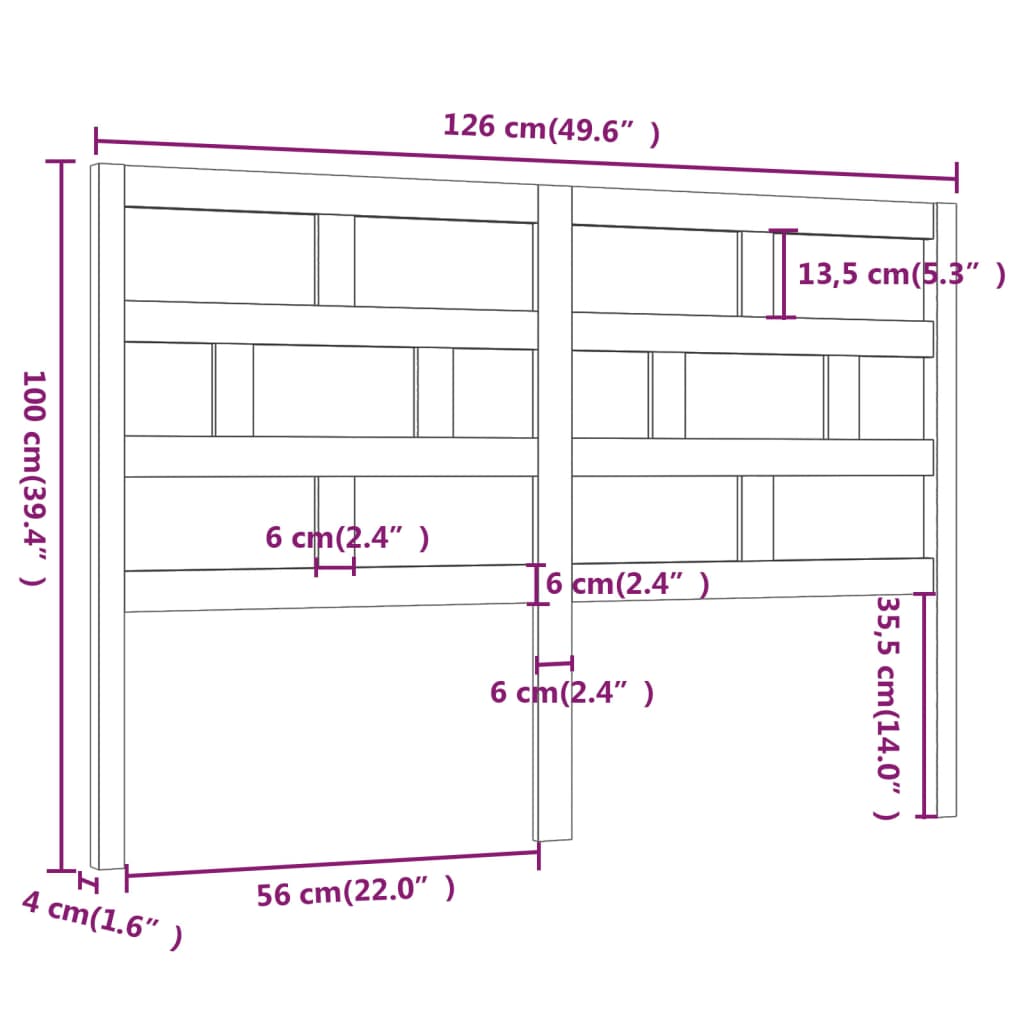 sengegærde 126x4x100 cm massivt fyrretræ sort