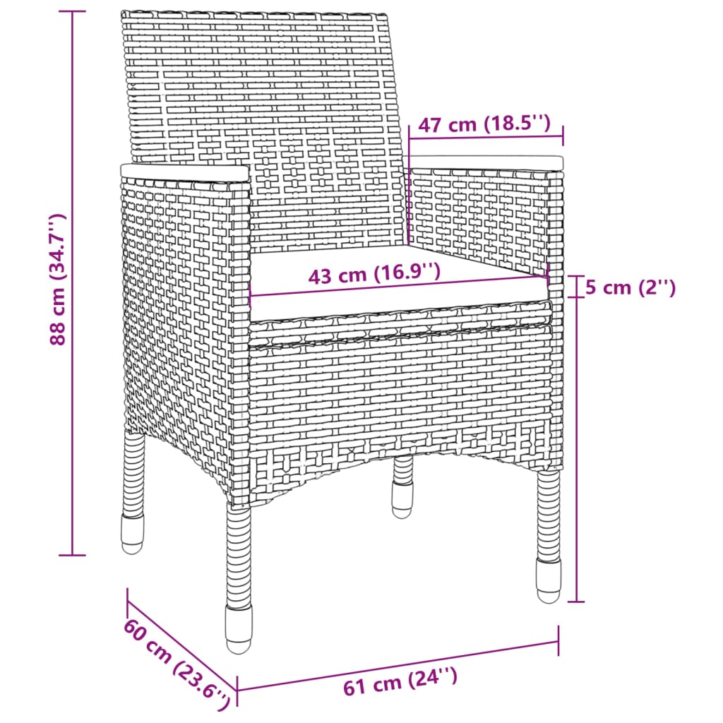 spisebordssæt til haven 5 dele med hynder polyrattan og glas