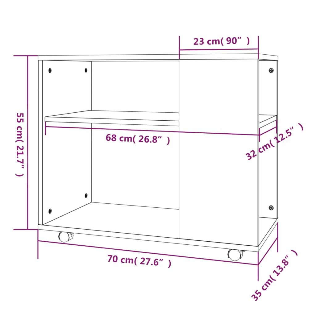 sidebord 70x35x60,5 cm konstrueret træ brun egetræsfarve