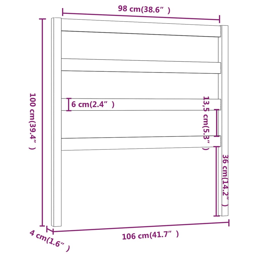 sengegærde 106x4x100 cm massivt fyrretræ sort