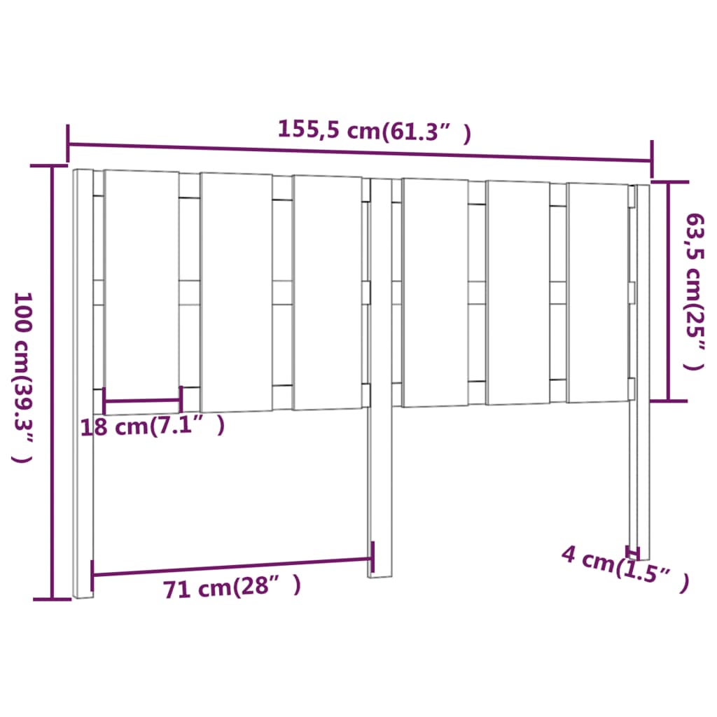sengegærde 155,5x4x100 cm massivt fyrretræ sort
