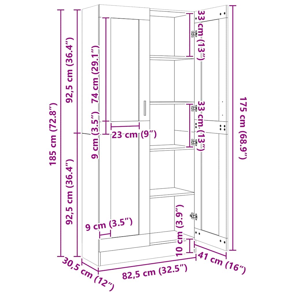 vitrineskab 82,5x30,5x185 cm konstrueret træ røget egetræ