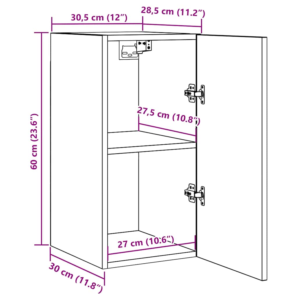 tv-bord 30,5x30x60 cm konstrueret træ røget egetræsfarve